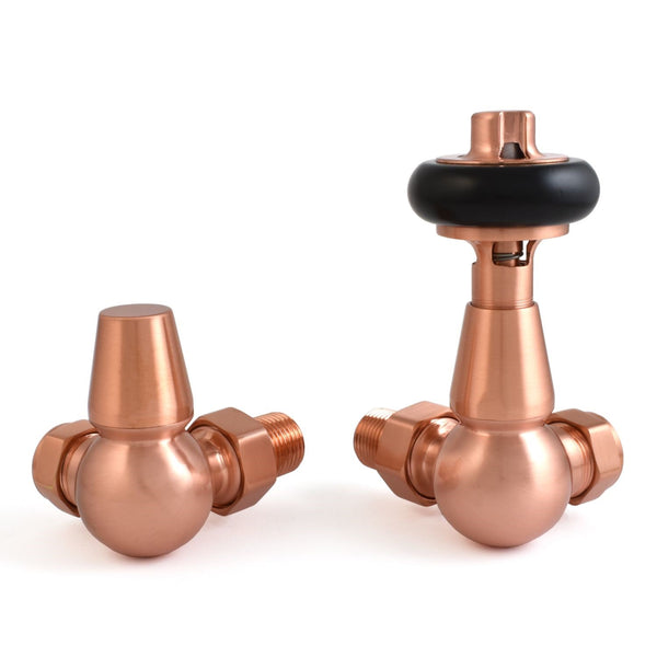 Plumbers Choice Faringdon Traditional Thermostatic Radiator Valve - Brushed Copper (Corner TRV)