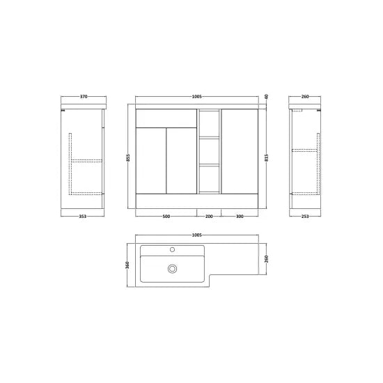 Nuie Lux Krest 1000mm Left Hand Matt White Combination Unit & Basin