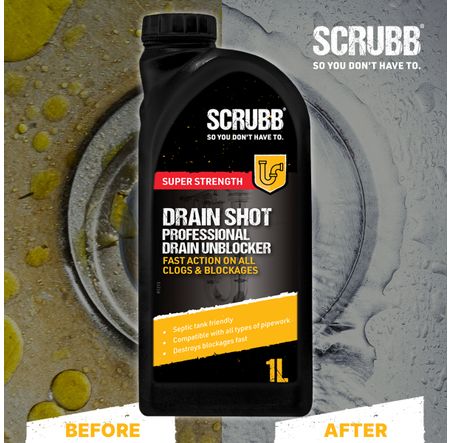 Scrubb Drain Shot - Professional Drain Unblocker, 1 litre B99SC C100