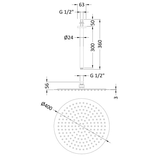 Hudson Reed Fixed Heads 400mm Chrome Ceiling Mounted Shower Head With Arm