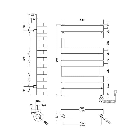 TradeRad Chrome 840mm x 500mm Vertical Electric Heated Towel Rail