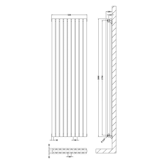 Hudson Reed Sloane 1800mm x 528mm Satin White Vertical Double Panel Radiator