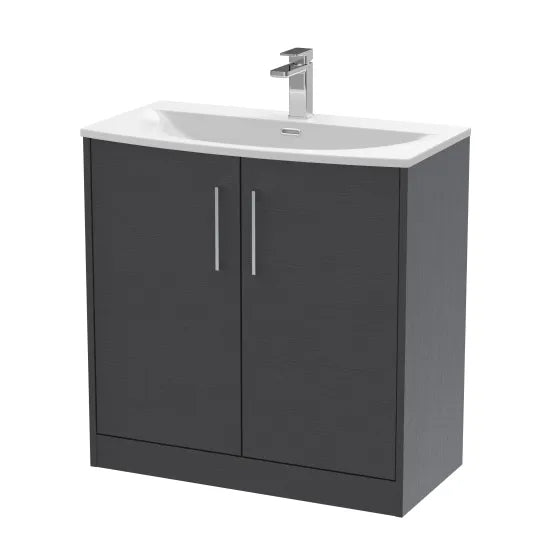 Hudson Reed - Juno 800mm 2 Door Woodgrain Floor Standing Vanity Unit With U-Shaped Curved Basin - Graphite Grey