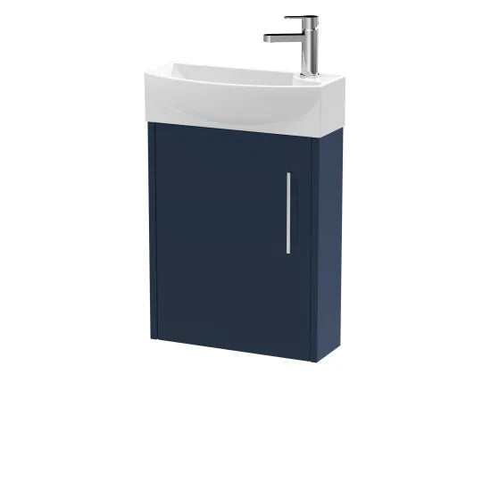 Hudson Reed Juno 440mm MIdnight Blue Woodgrain 1 Door Left-Hand Compact Cloakroom Floor Standing Vanity Unit With 1 Tap Hole Basin