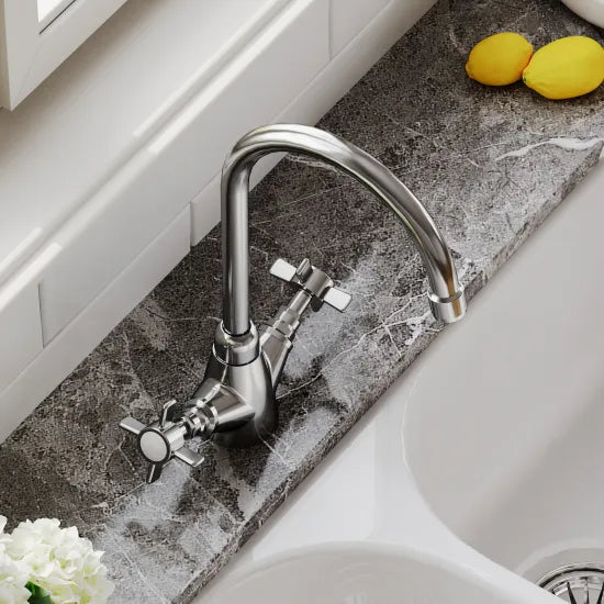Nuie Kitchen Taps Traditional 1 Tap Hole Mono Sink Mixer Tap with Crosshead Handles