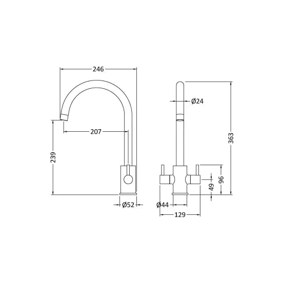 Lachen Mono Basin Twin Lever Round Basin Tap