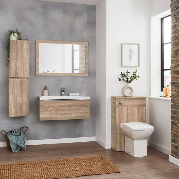 Kartell Kore Wall Mounted Ceramic Basin and Single Drawer Cabinet, 600mm x 355mm - Sonoma Oak