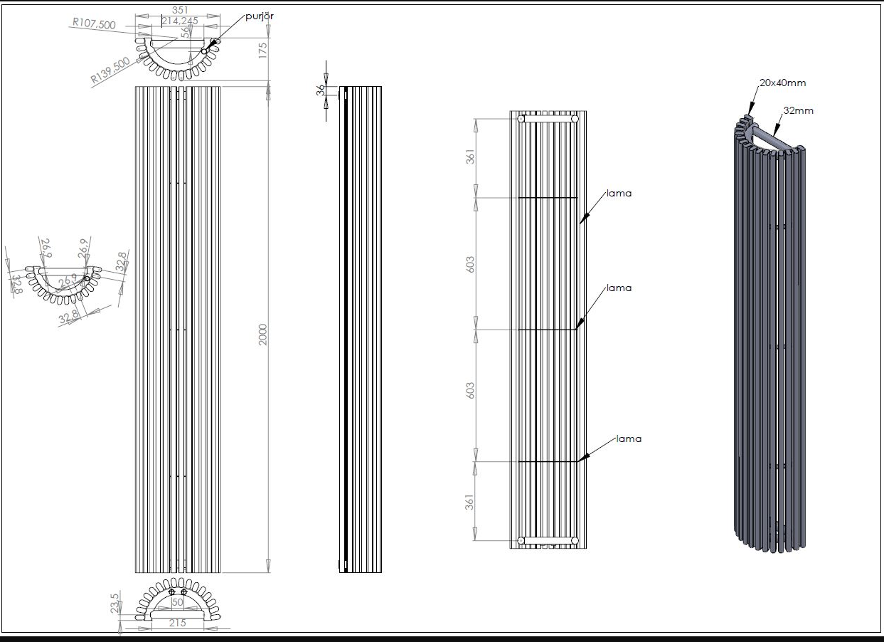 Kartell Cincinnati Steel Anthracite Vertical Designer Radiator - 2000mm x 351mm