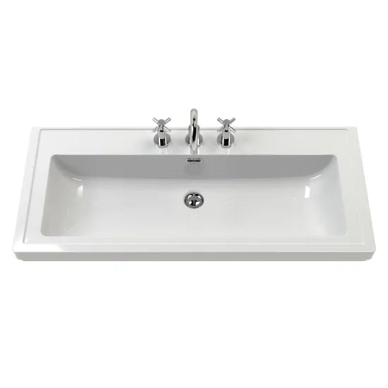 Hudson Reed Old London 1000mm 2 Door Storm Grey Floor Standing Vanity Unit With 3 Tap Holes Fireclay Basin