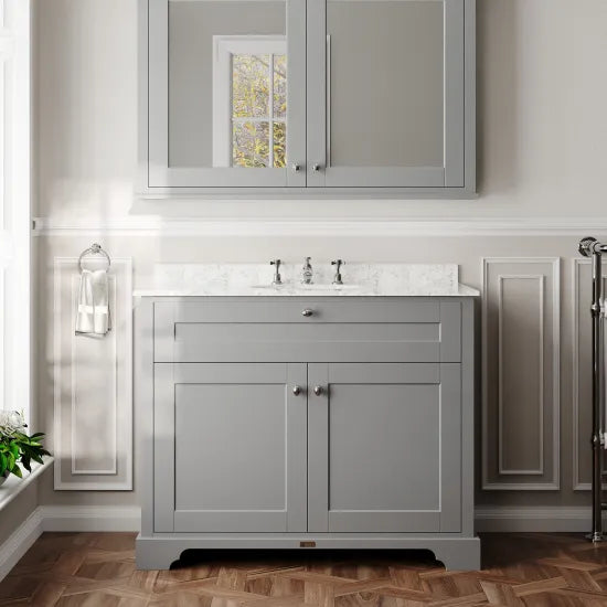 Hudson Reed Old London 1000mm 2 Door Storm Grey Floor Standing Cabinet With 3 Tap Holes Marble Basin