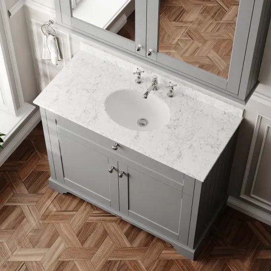 Hudson Reed Old London 1000mm 2 Door Storm Grey Floor Standing Cabinet With 3 Tap Holes Marble Basin