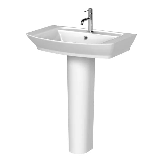 Plumbers Choice Lulworth 550mm 1 Tap Hole Basin & Pedestal - White Vitreous China