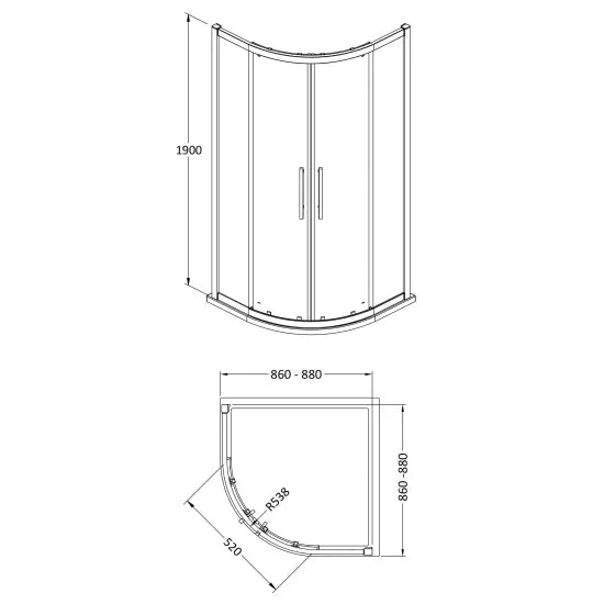 Apex 900mm Quadrant 8mm Glass