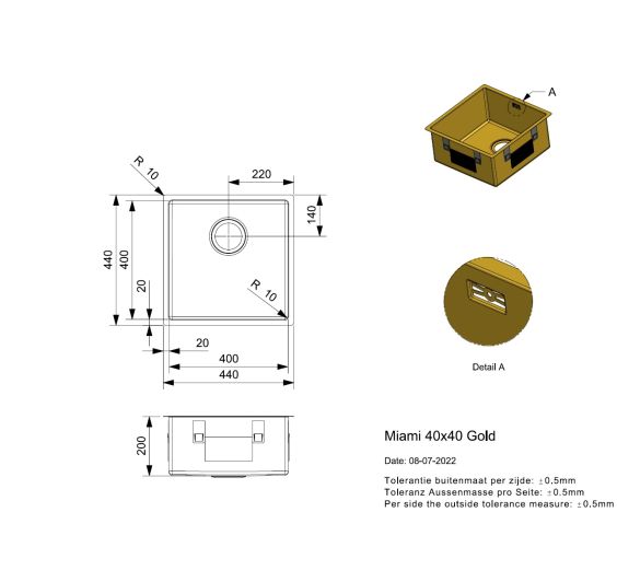 REGINOX MIAMI 40X40 GOLD KITCHEN SINK