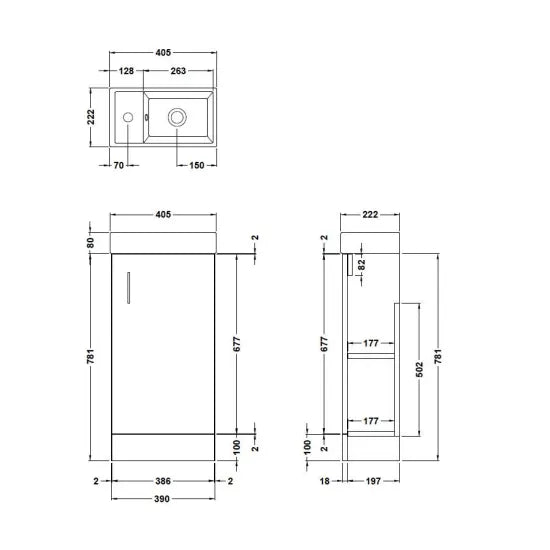 Iona Vault 400mm Anthracite Floor Standing 1 Door Compact Vanity Unit With 1 Tap Hole Basin (view 4)