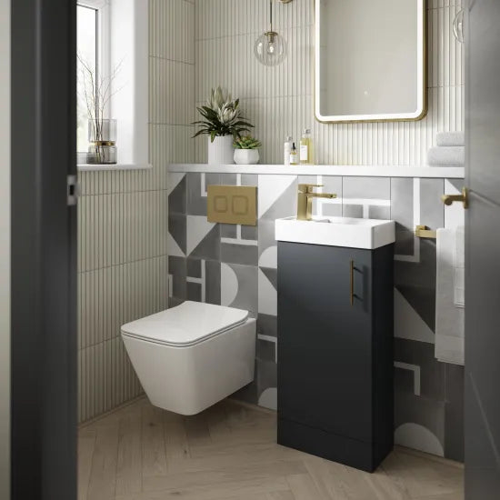 Nuie Vault 400mm Soft Black Floor Standing 1 Door Compact Vanity Unit With 1 Tap Hole Basin