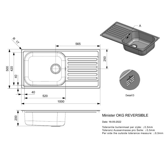 REGINOX MINISTER REVERSIBLE KITCHEN SINK
