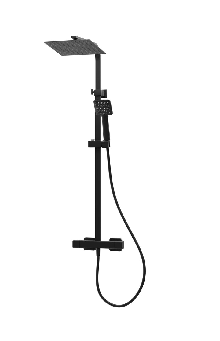 Mio Black Dual Outlet SafeTouch Thermostatic Shower with Telescopic Riser Kit Overhead Soaker and Multi-function Handset
