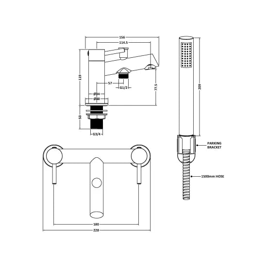 Nuie Navala Brushed Brass Bath Shower Mixer