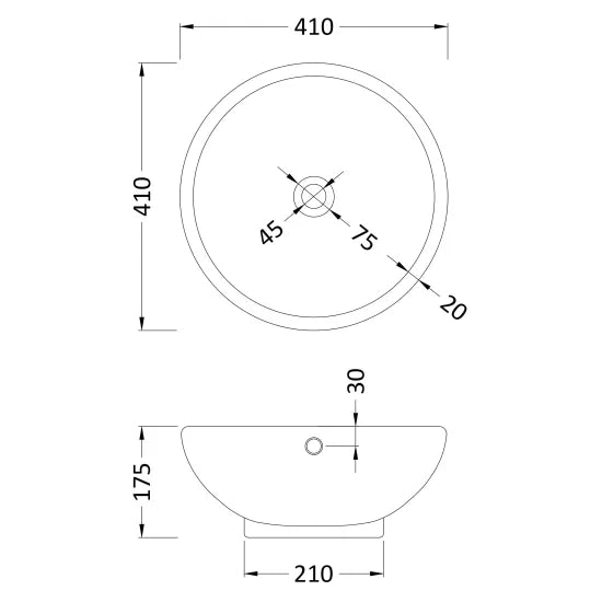 Meravo Classico 410mm Round Vessel Basin | White Vitreous China Countertop Basin