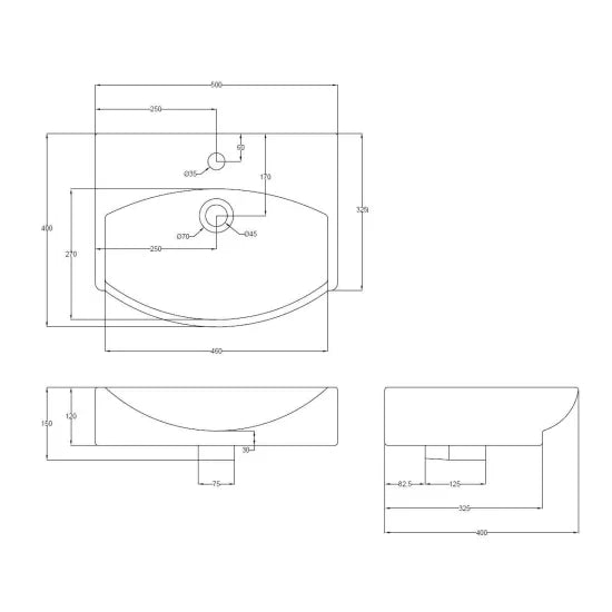 Nuie 1 Tap Hole 500mm Ceramic Wall Hung Basin