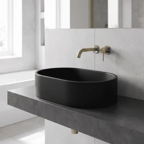 565mm Ceramic Matt Black Oval Vessel Basin