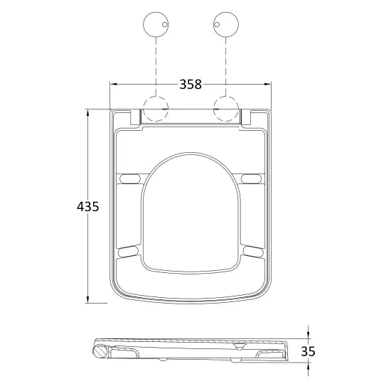 Nuie Gloss White Square Soft Close Toilet Seat With Top Fix Hinge