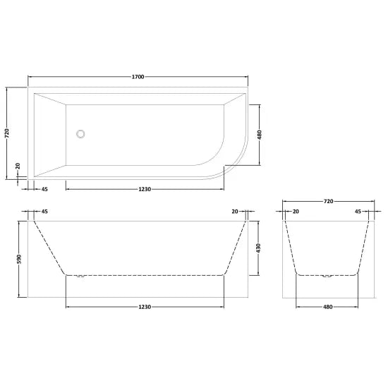 Nuie Choice Chronicle 1700mm Left-Hand Corner Bath With Legs And Waste