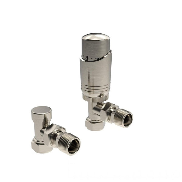 Kartell K-Design TRV Angled Twin Radiator Valve Pack, Brushed Nickel