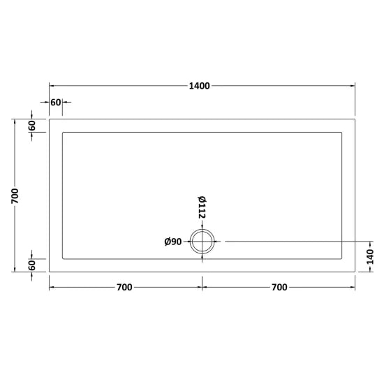 Nuie 1400 x 700mm White Slimline Rectangular Shower Tray
