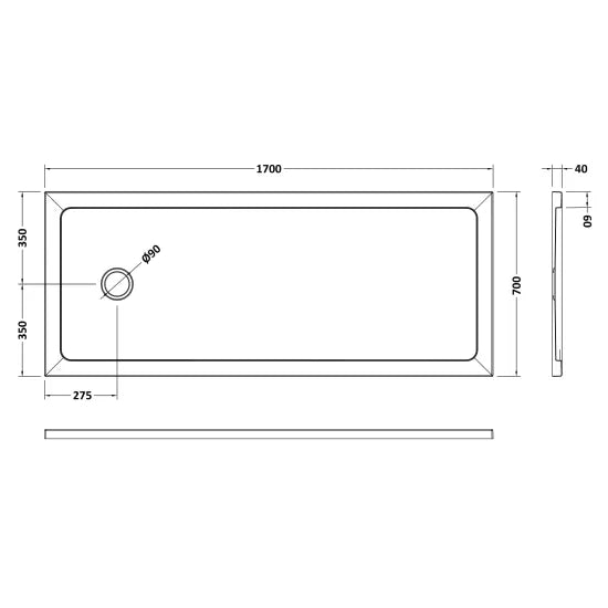 Nuie 1700 x 700mm White Slimline Bath Replacement Shower Tray