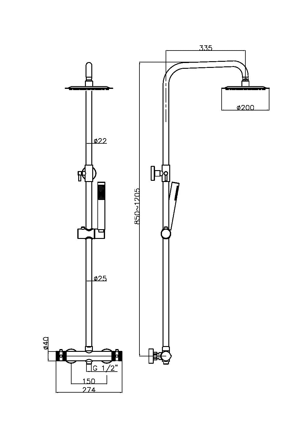 Scudo Core Brushed Nickel Round Rigid Riser Shower
