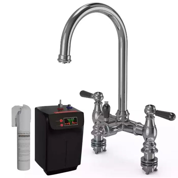 Ellsi Traditional bridge 3 In 1 Hot Water Kitchen Tap with Black ceramic Levers
