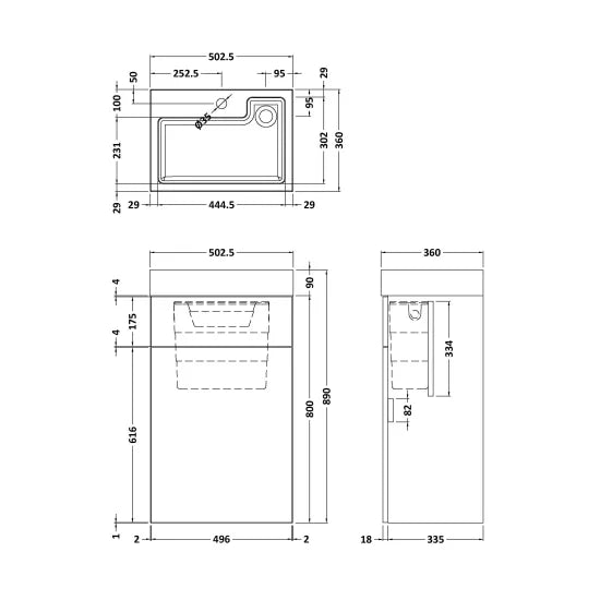 Nuie - 2 In 1 Floor Standing Vanity Unit With Basin, WC Unit And Concealed Cistern - Gloss Grey