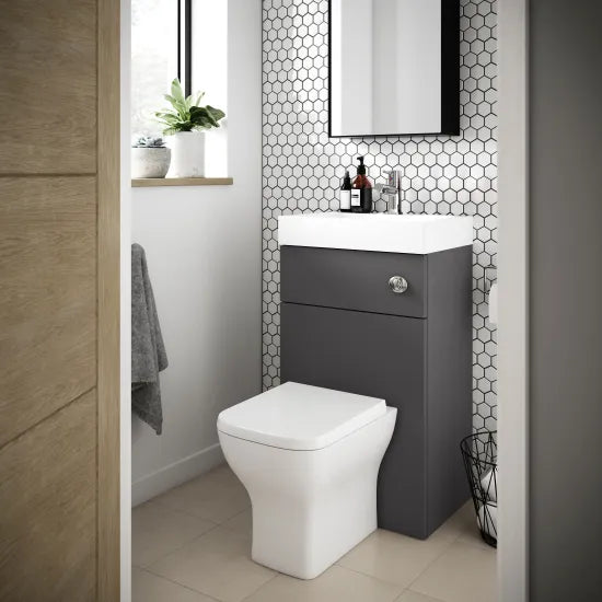 Nuie - 2 In 1 Floor Standing Vanity Unit With Basin, WC Unit And Concealed Cistern - Gloss Grey