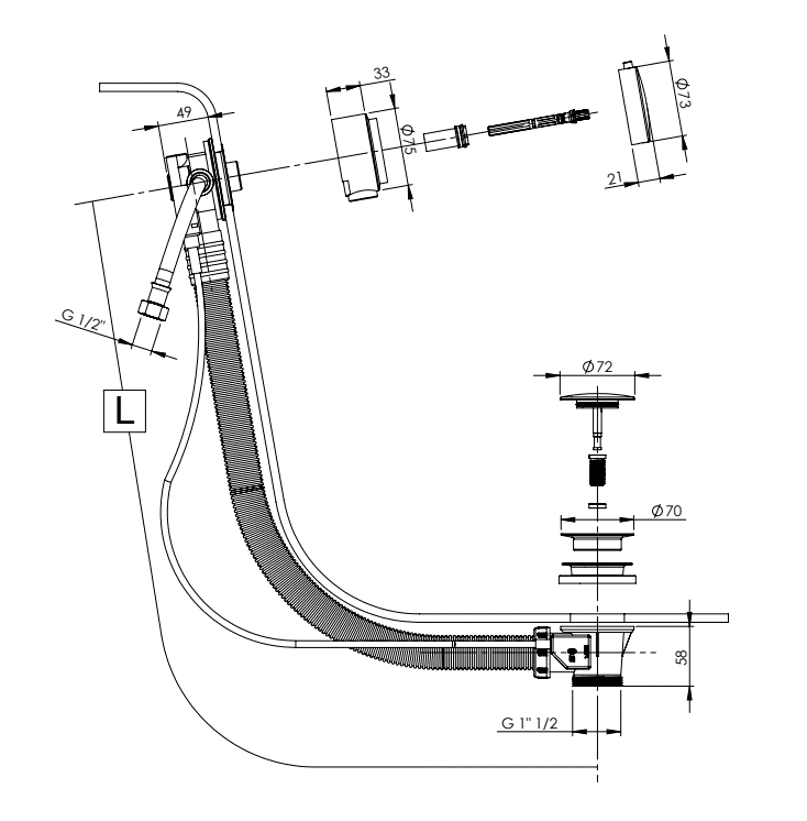 Methven 1 ½" bath fill and overflow waste