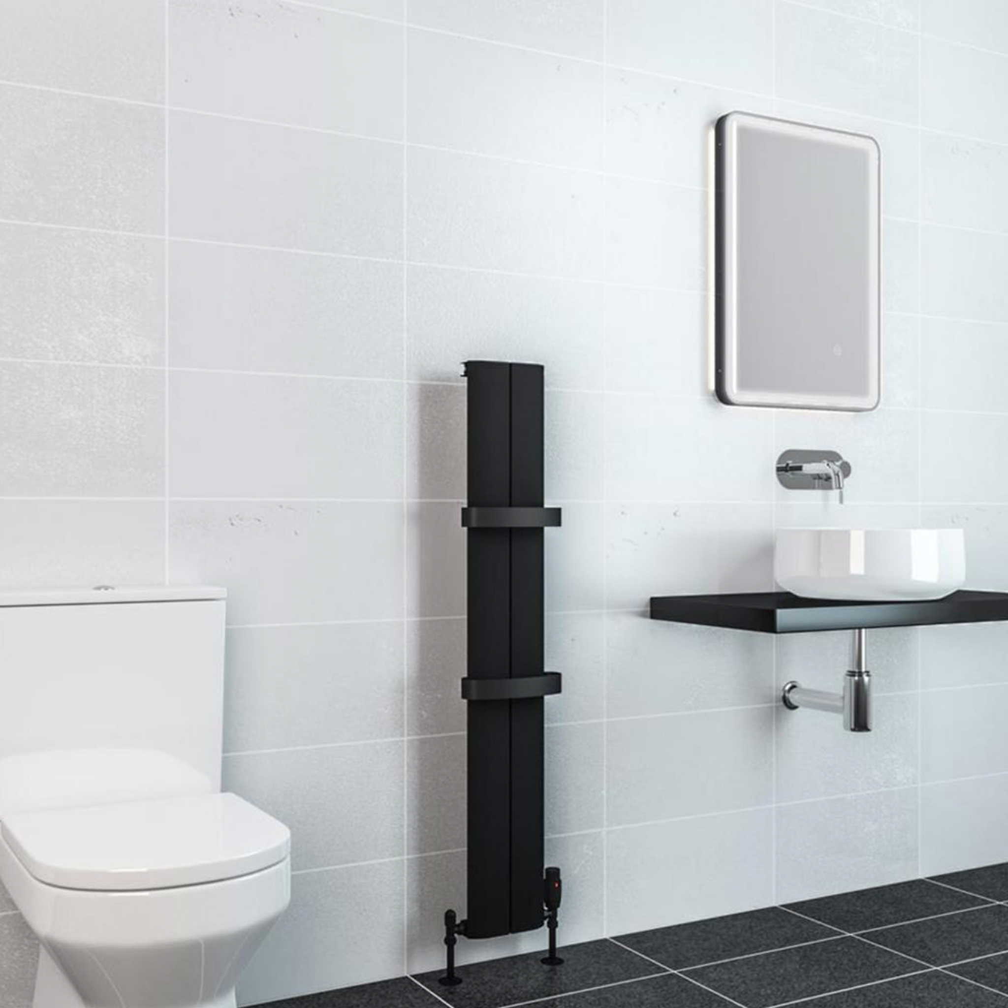 Eastbrook Berlini Matt Black Vertical Aluminium Radiators - Tradeplumbing