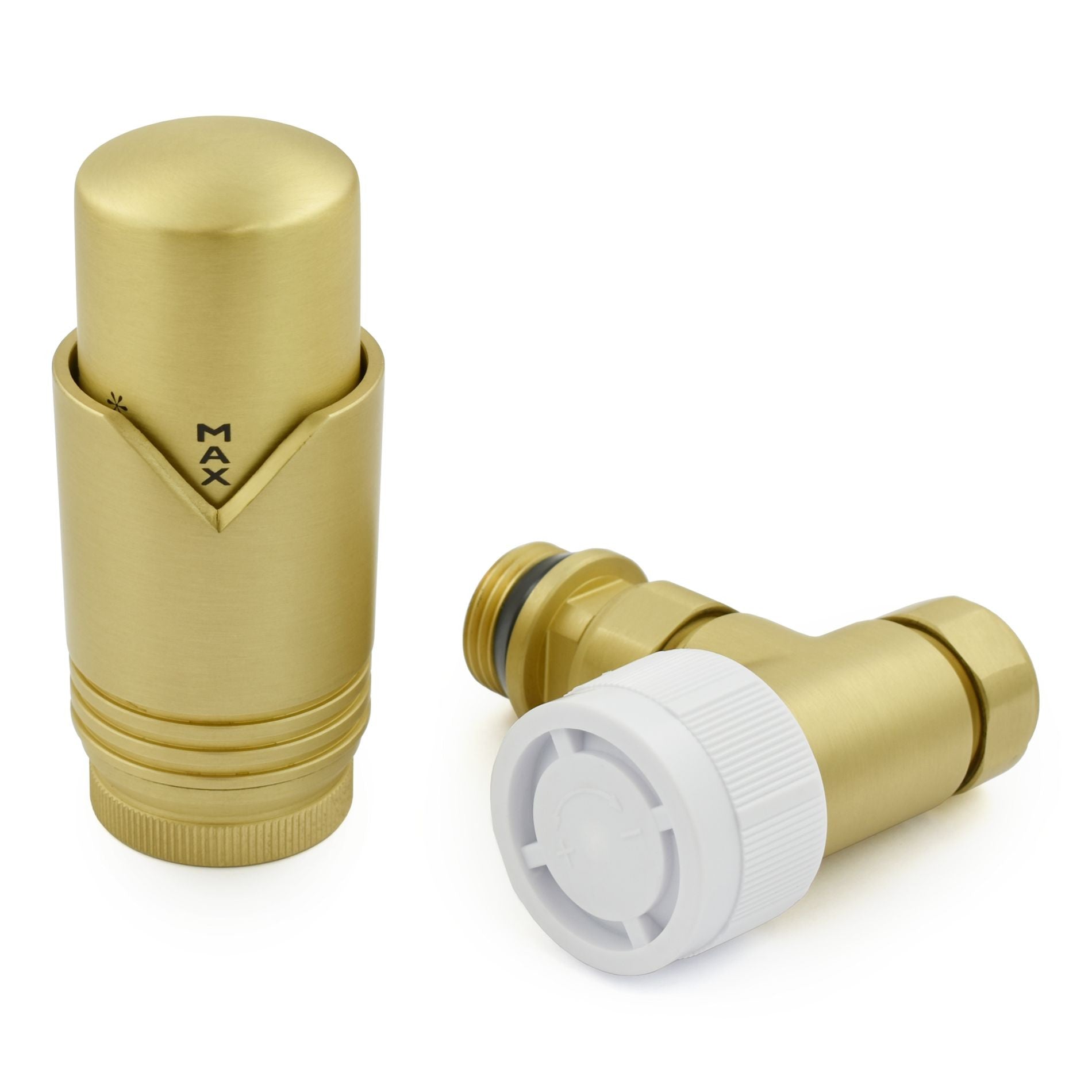 Realm Angled TRV Brushed Brass Wheelhead & Lockshield