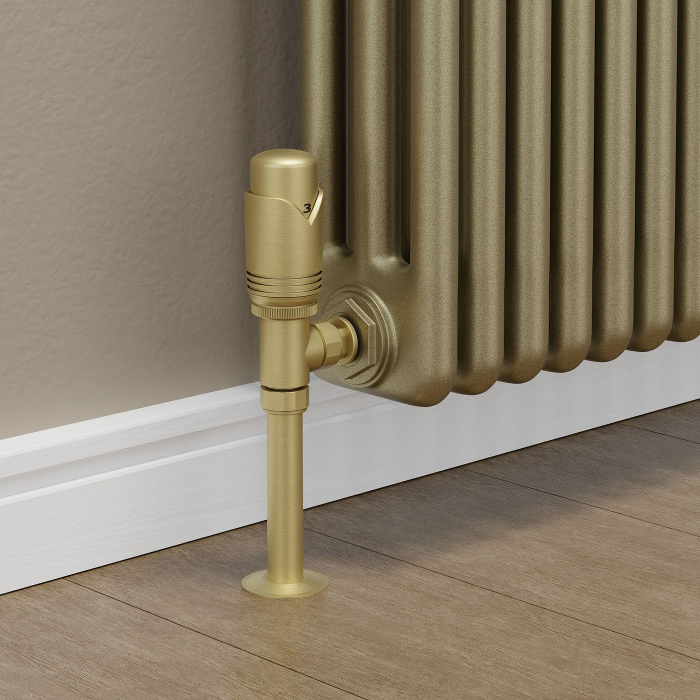 Realm Angled TRV Brushed Brass Wheelhead & Lockshield