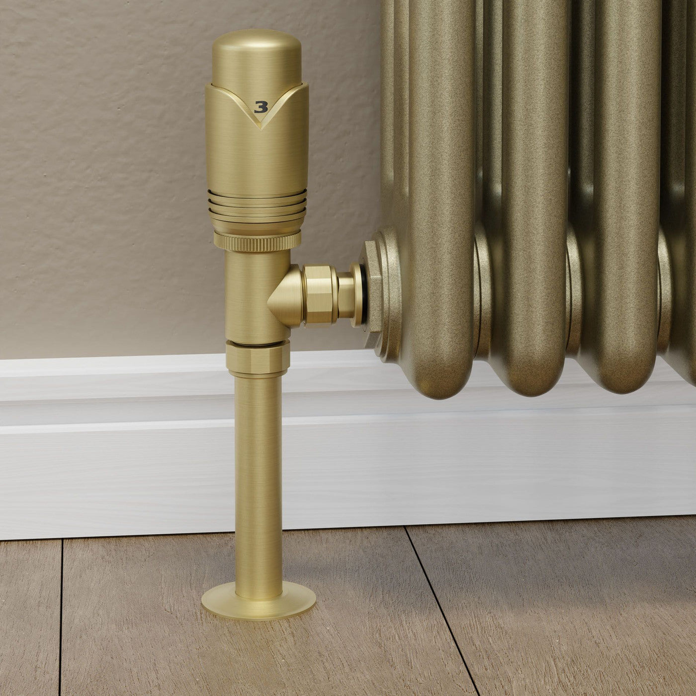 Realm Angled TRV Brushed Brass Wheelhead & Lockshield
