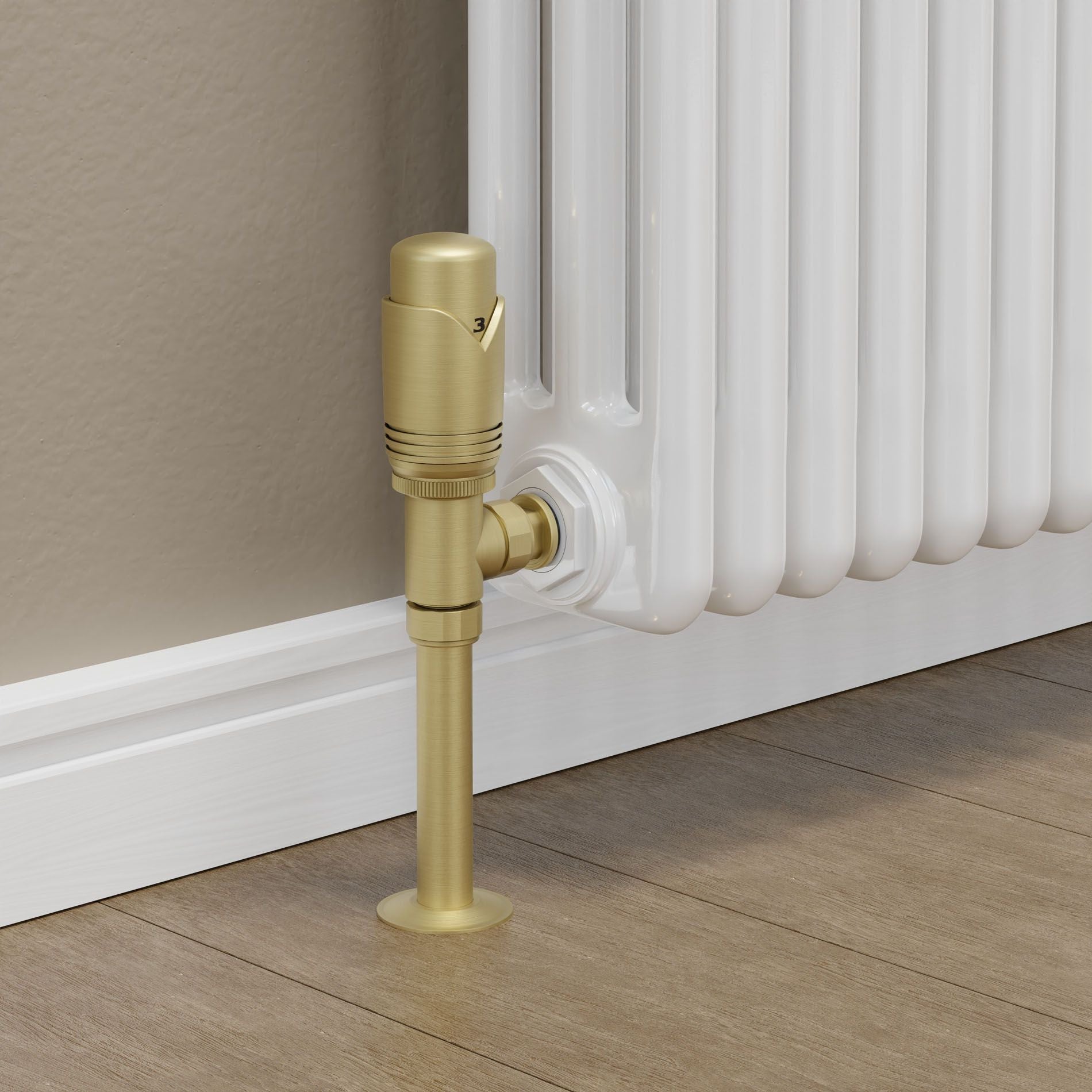 Realm Angled TRV Brushed Brass Wheelhead & Lockshield