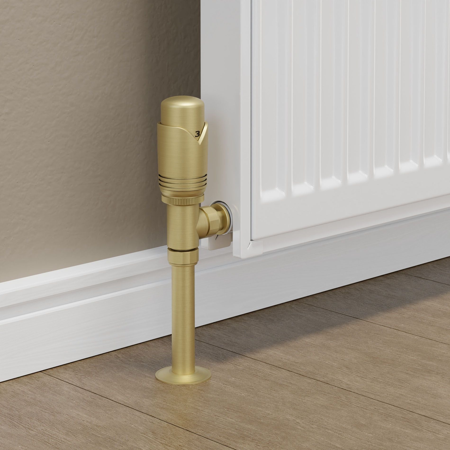 Realm Angled TRV Brushed Brass Wheelhead & Lockshield