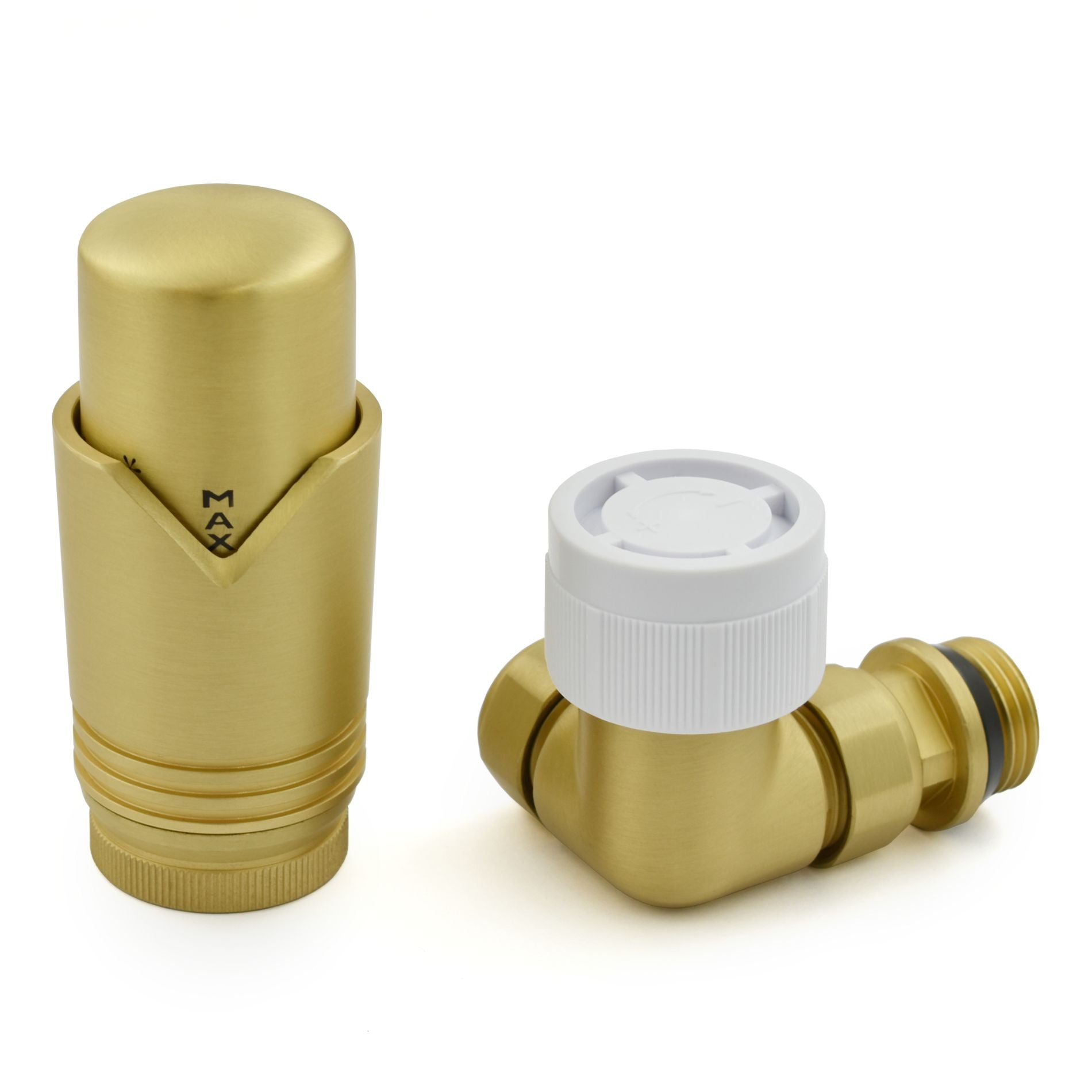 Realm Corner TRV Brushed Brass Wheelhead & Lockshield