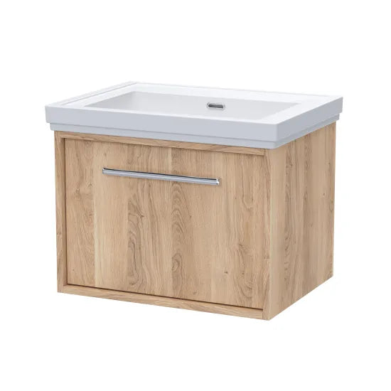 Nuie - lux Roseburn 1 Drawer Wall Hung Vanity Unit With Fireclay Basin - Bleached Oak
