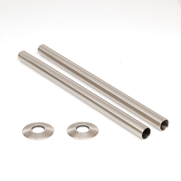 Plumbers Choice Brushed Satin Nickel Brass Radiator Valve Sleeving Kit 300mm pair