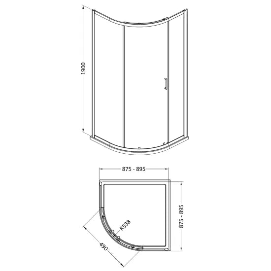 Nuie 1900mm x 900mm Single Door Quadrant - Matt Black