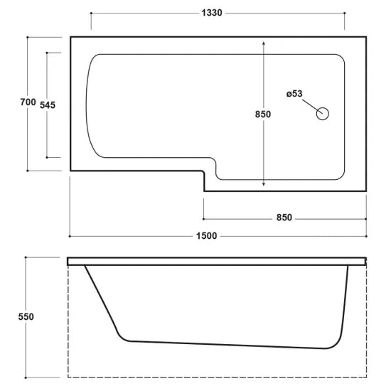 Meravo Berg 1500mm Right Hand L Shaped Shower Bath