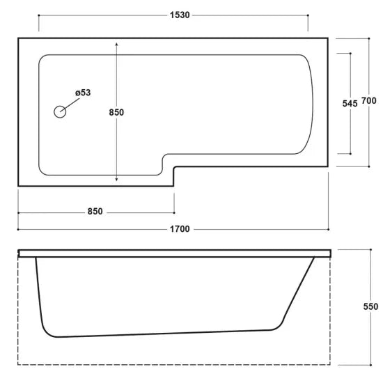 Synergy Berg 1700mm Left Hand L Shaped Shower Bath