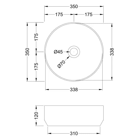 Meravo Lux 350mm Round Vessel Basin | Matt Black Ceramic Countertop Basin