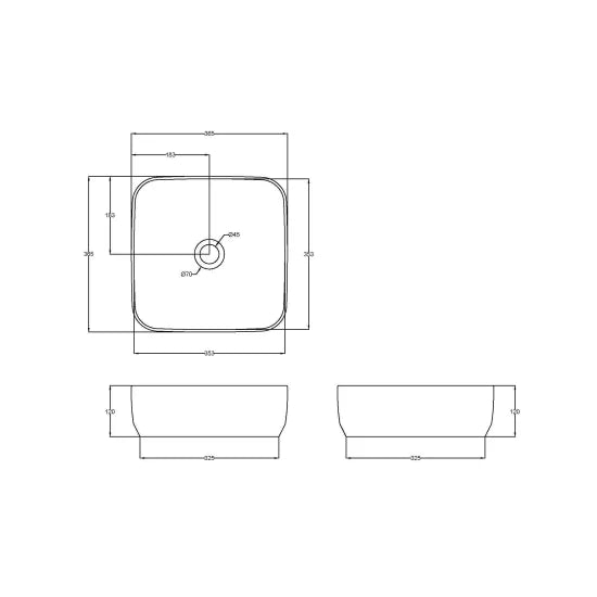 Meravo Classico 365mm Square Vessel Basin | White Vitreous China Countertop Basin